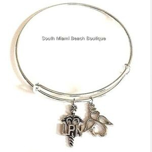 Silver LPN Nursing Caduceus Charm Bracelet Angel